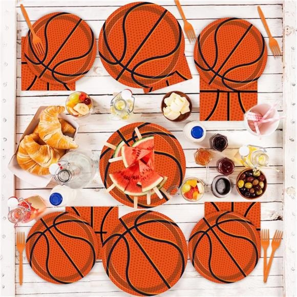 96 Pieces Basketball Tableware Set Sport Party Disposable Plates Napkins Fork - Picture 6 of 6